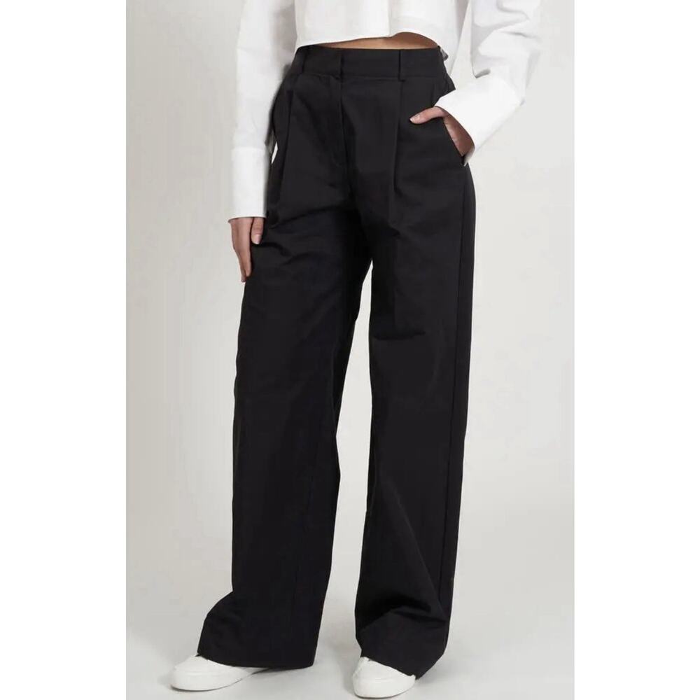 NWT REBECCA MINKOFF Walker Pleated Wide Leg Pants True Black Size 4 New Tags